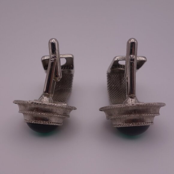 Watch Band Style Circular Green Stone Cuff Links - Picture 13 of 16